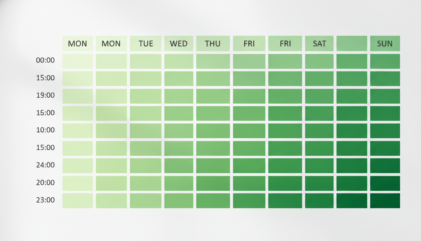 Weekly heatmap showing best times to post on Instagram by day and hour
