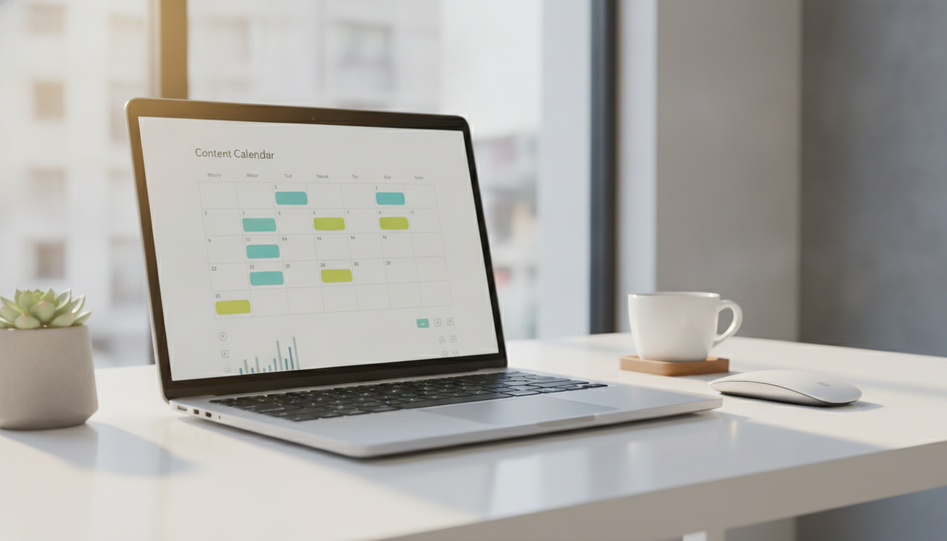Laptop dashboard mockup showing a social media scheduling interface