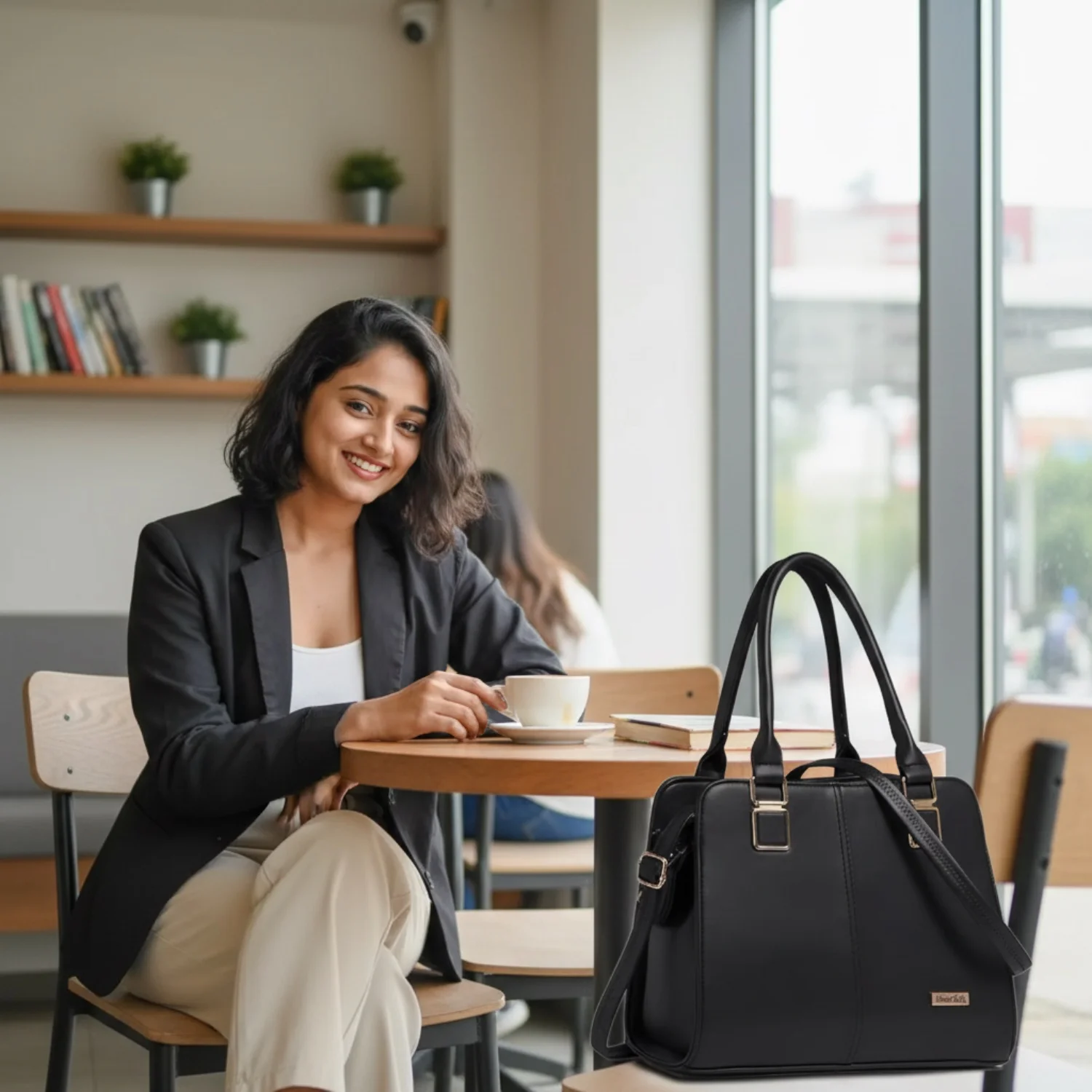 AI-generated handbag ad creative made with Scalio from a single product photo
